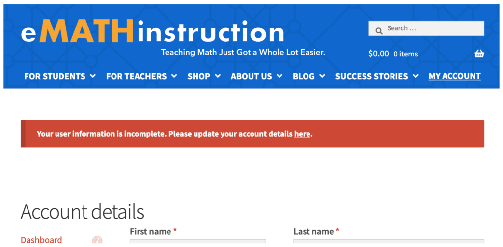 screenshot of emath account